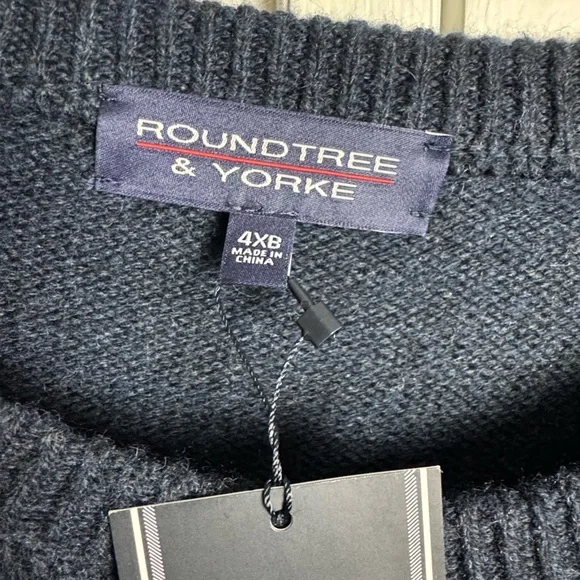 NWT Roundtree & Yorke 4X 4XL Navy Wool Blend Fisherman Style Sweater - Picture 4 of 7